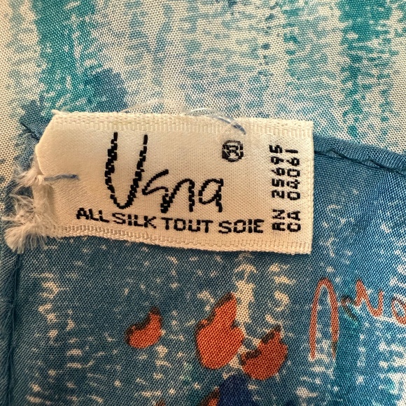Vintage Vera Neumann 100% Silk Scarf – Blue & Orange Abstract Floral – Made in J - Picture 6 of 7